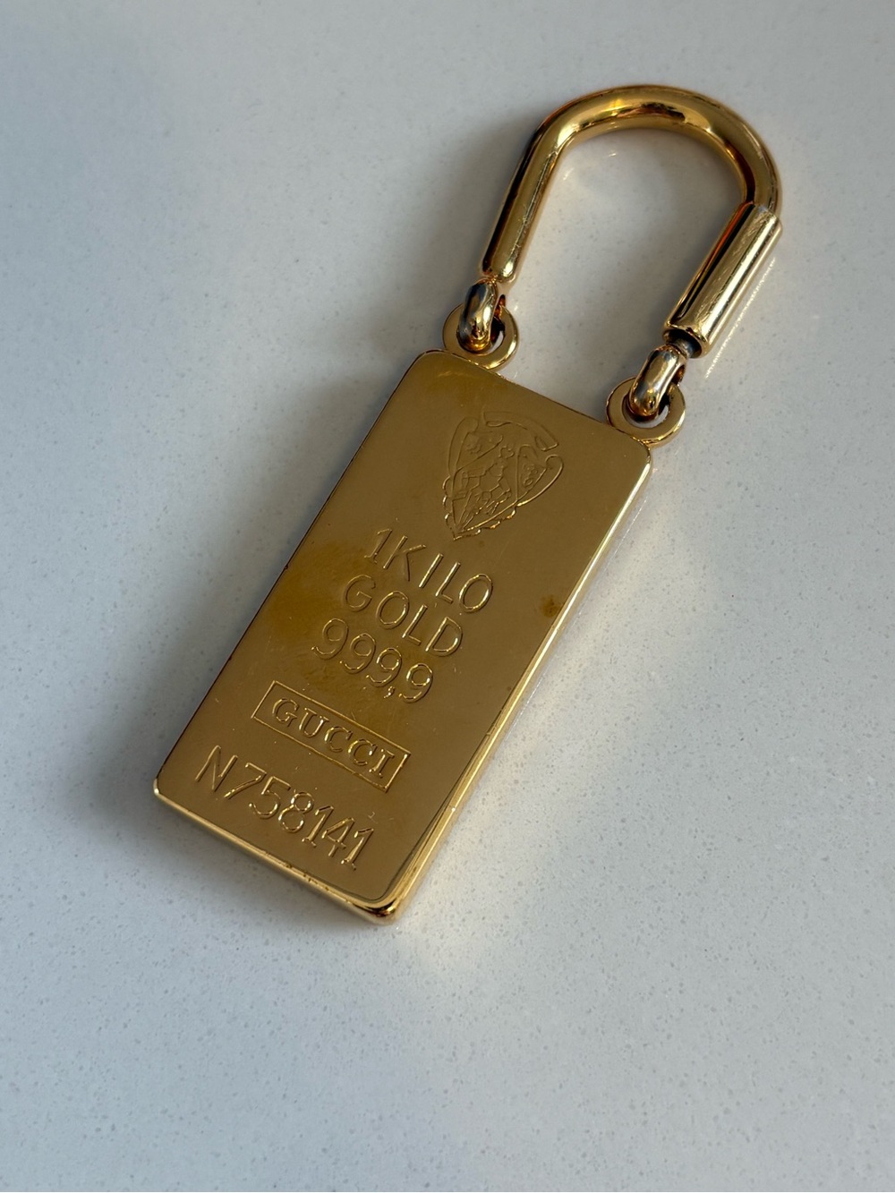Vintage Gucci 1 Kilo Gold Plated Bar Keychain